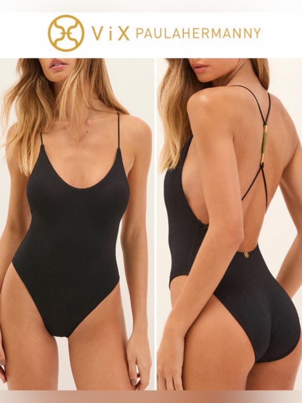 ViX Paula Hermanny Firenze Mabel Black One-Piece Swimsuit Sz XL NWT $298